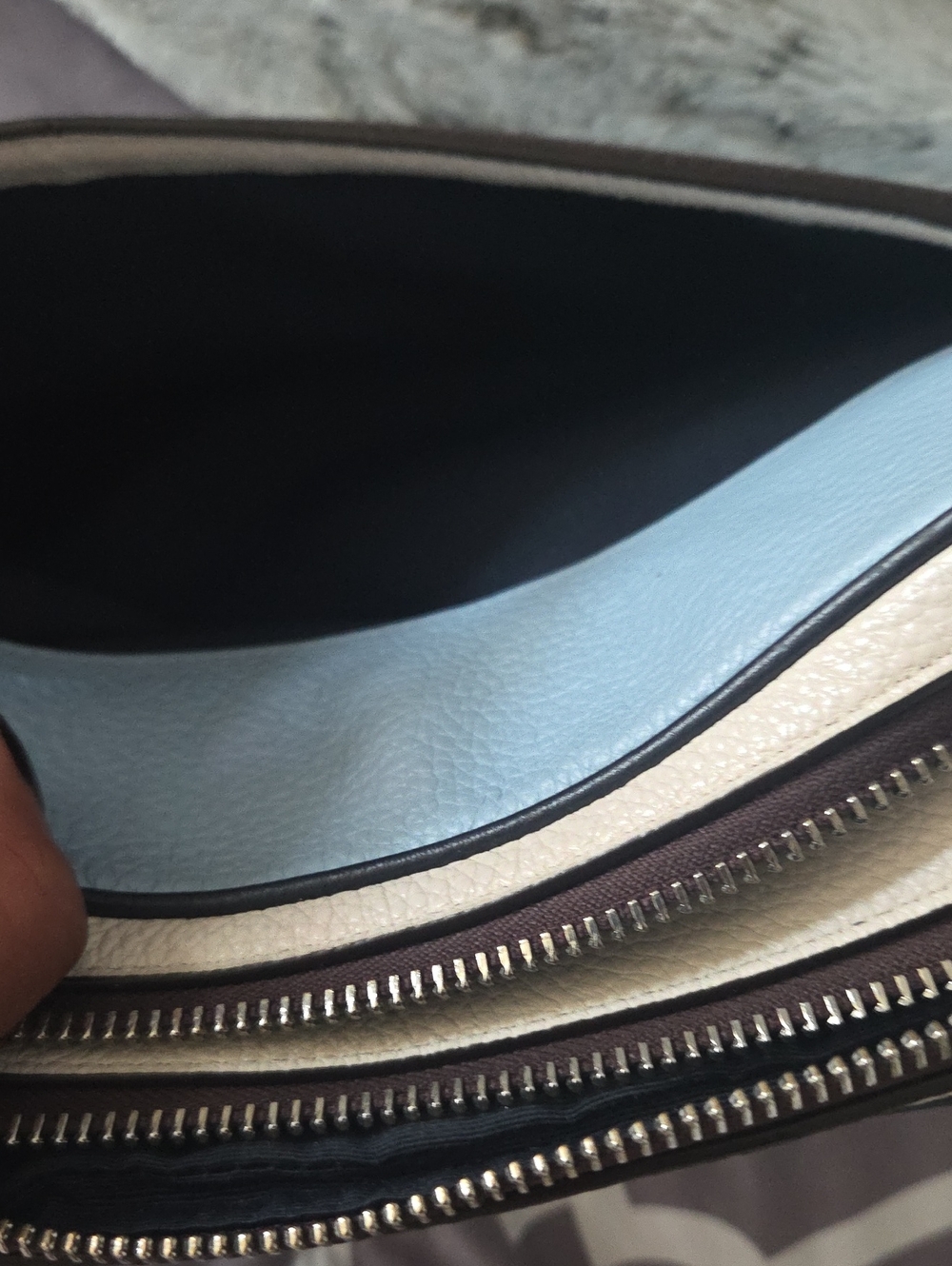 Coach Pale Blue Leather Camera Bag with Stripe Accent - Picture 8 of 8
